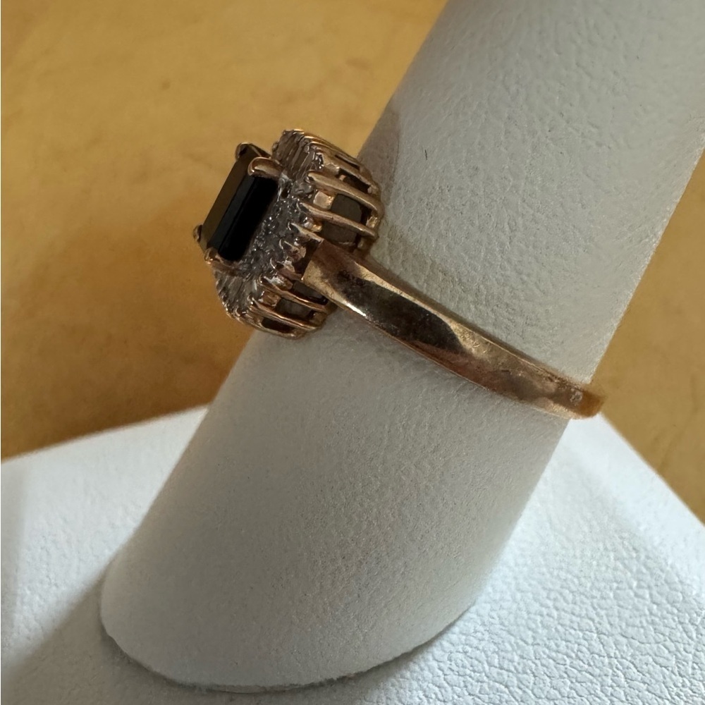 10K Yellow Gold Sapphire Diamond Ring Halo Princess Cut size 9 - Picture 4 of 7